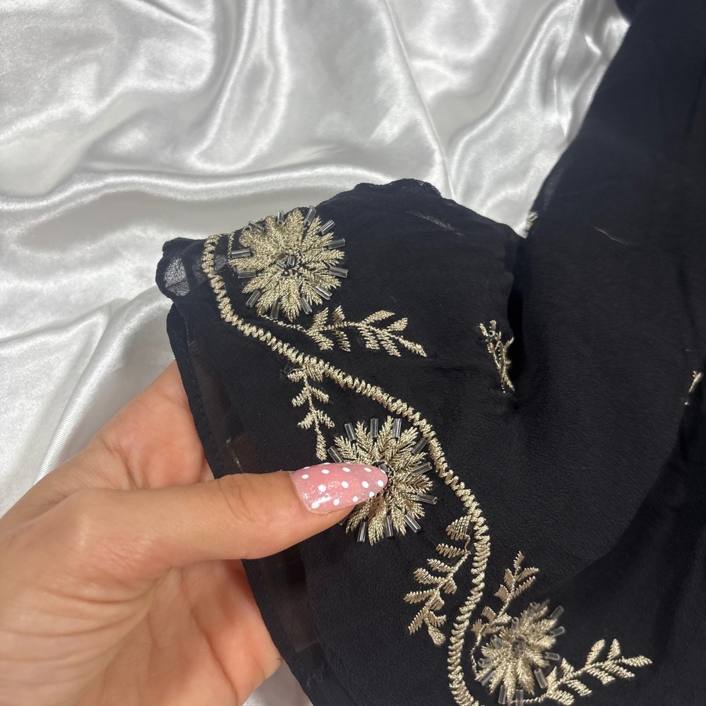 y2k Cami Top Black Excellent Willi Smith Silk Embroidered Beaded Floral Tank - Picture 5 of 7